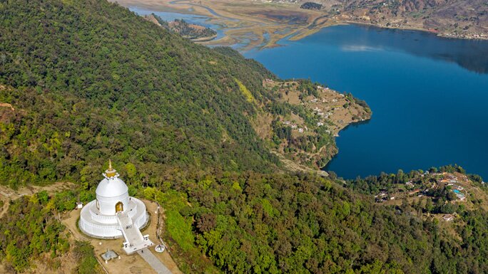 Peace Stupa & Fewa Lake in Pokhara